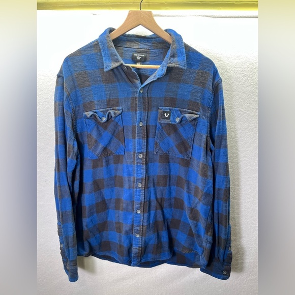 True Religion Other - True Religion Blue Plaid Flannel Shirt Mens XL 100% Cotton Outdoors Manly 2102